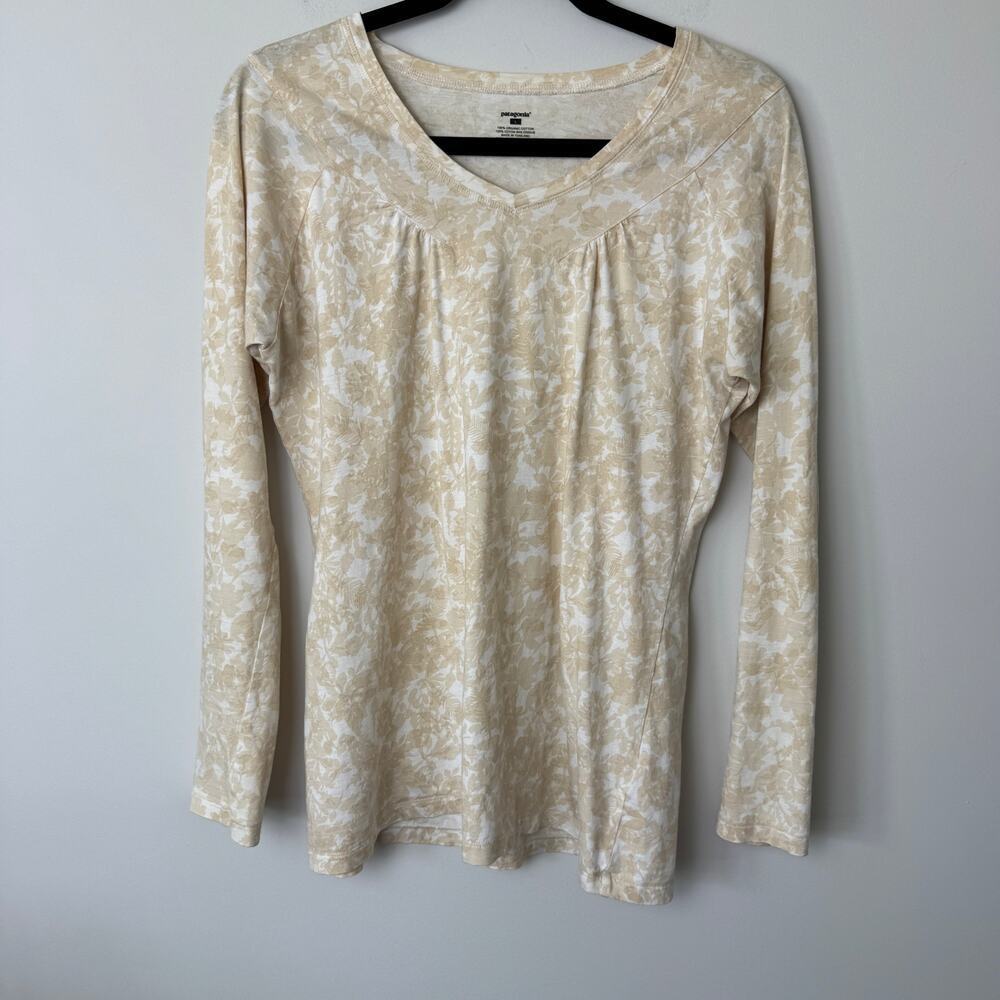 Patagonia Women's Floral V-neck Long Sleeve Organic Cotton T-shirt Large
